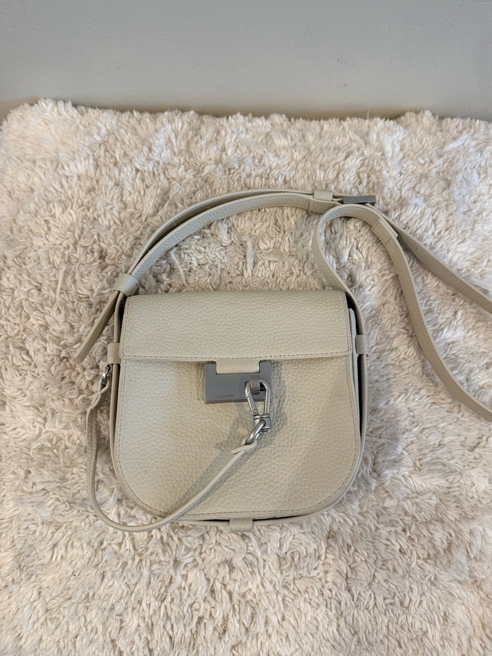 AllSaints Ida Crossbody White Pebbled Leather Bag - Picture 4 of 11